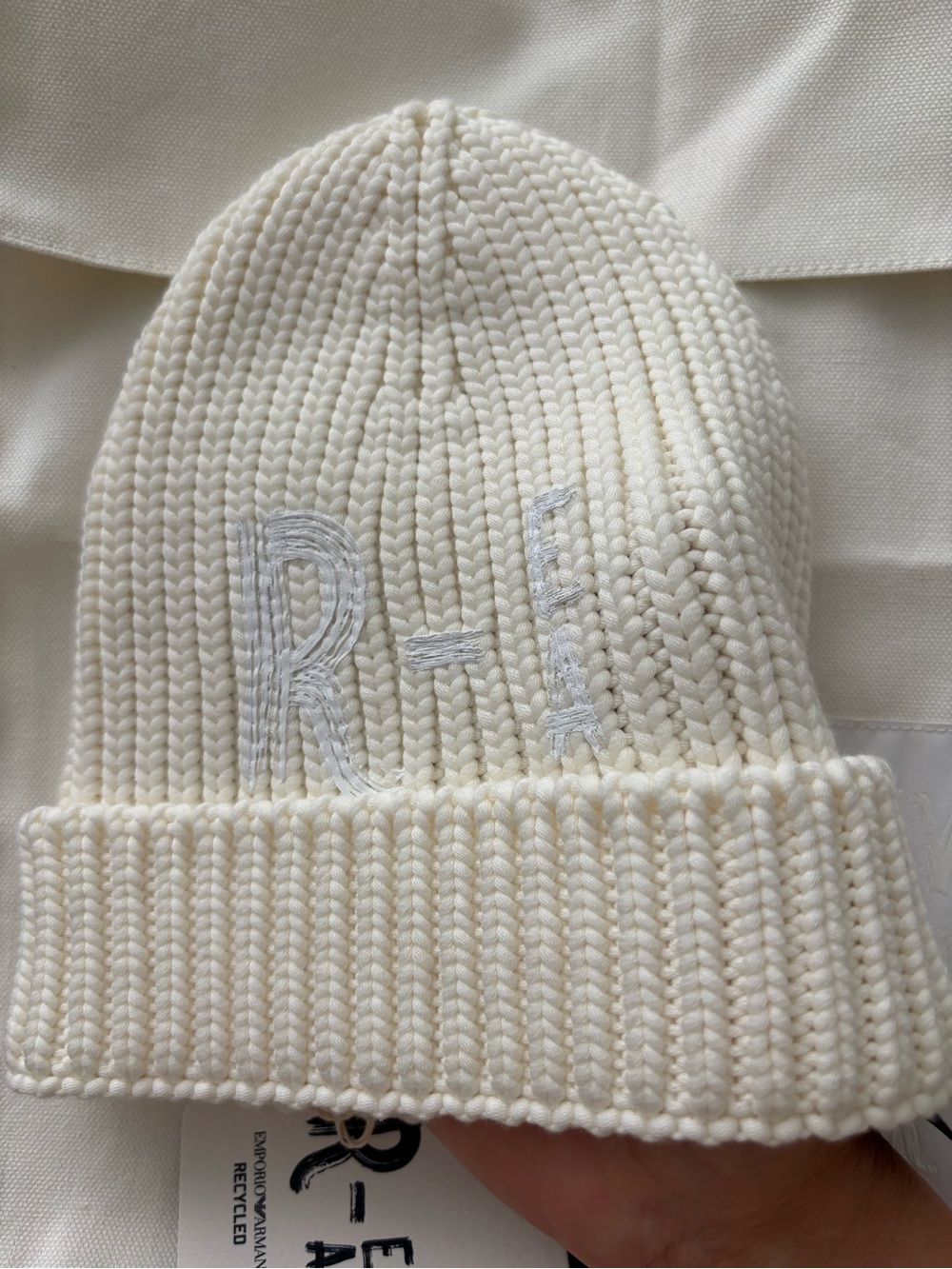 Emporio Armani Cream Recycled Canvas Tote & Knit Beanie Set - Picture 4 of 4
